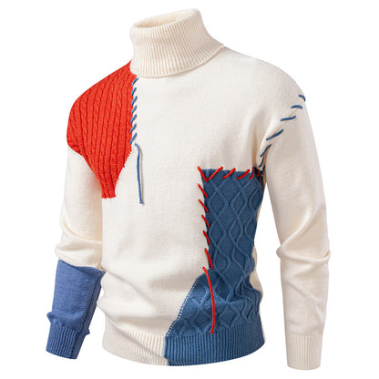 Men's turtleneck sweater with geometric cable pattern and contrasting accents Skorter