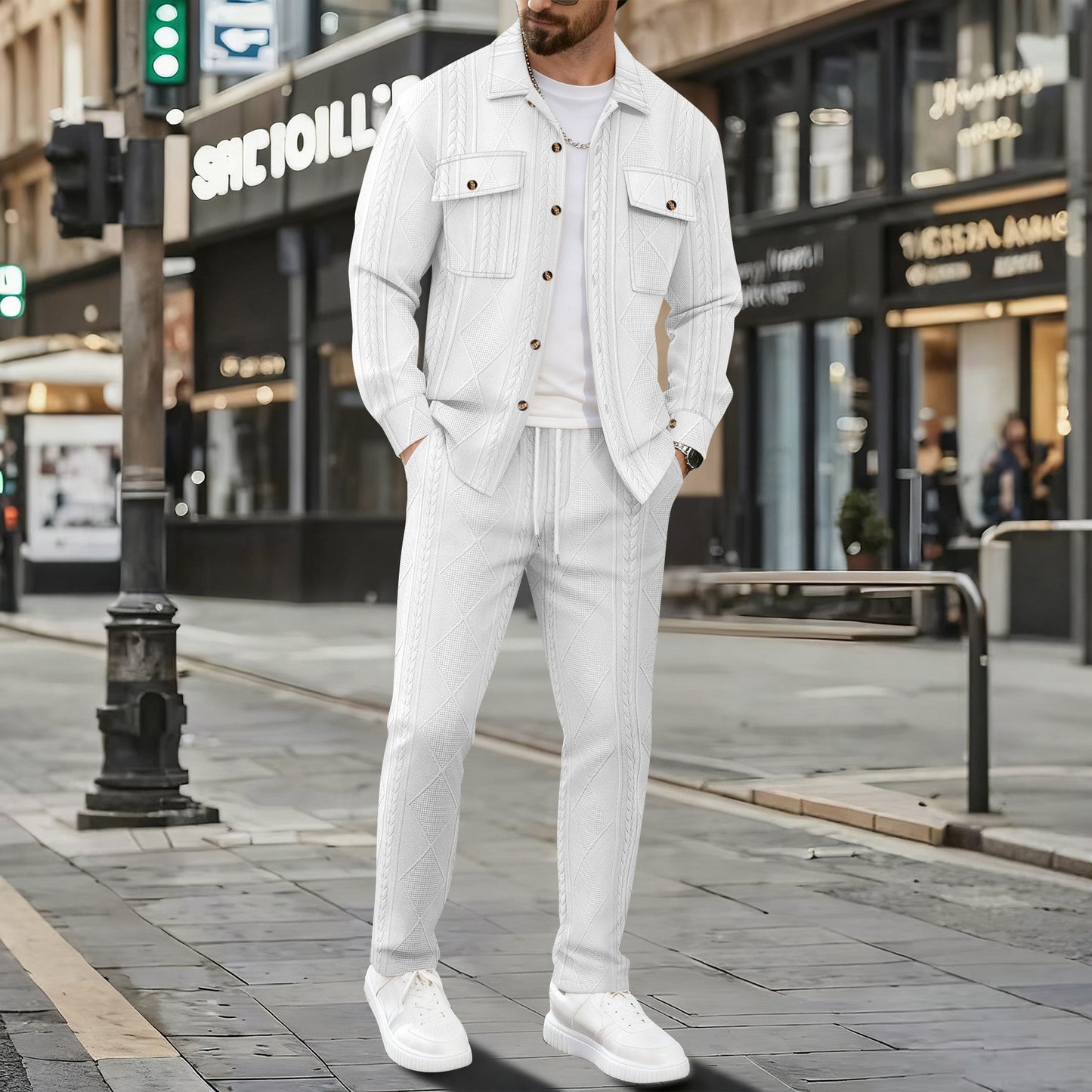 Men's stylish tracksuit with patterned top and elastic waistband Skorter