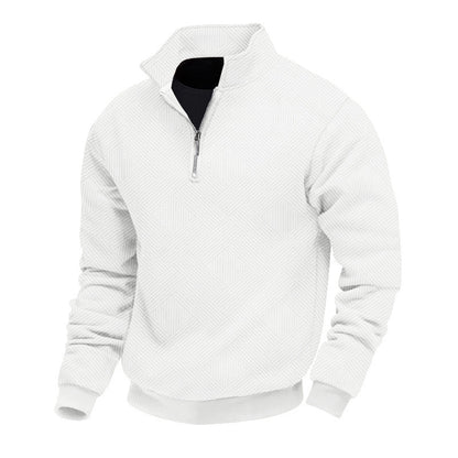 Men's stylish stand-up collar sweater with textured fabric and zipper Skorter