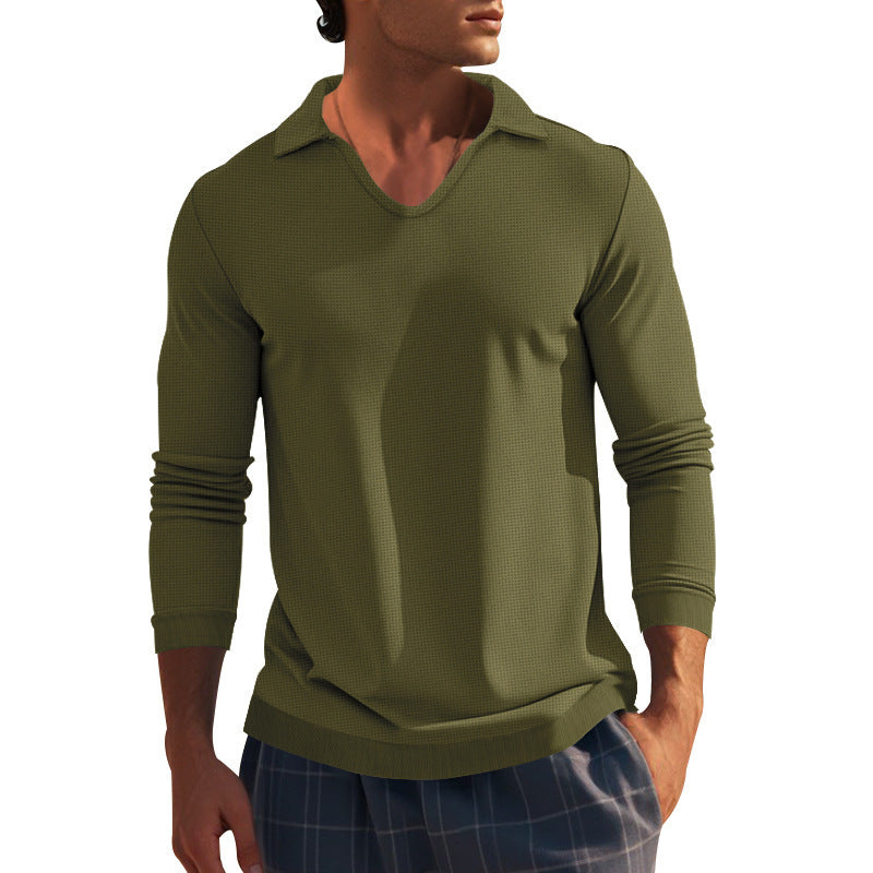 Men's Long Sleeve Shirt with Modern V-Neck and Textured Design Skorter