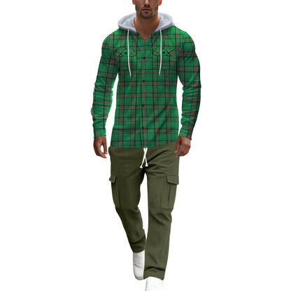 Men's plaid leisure shirt with hood and practical kangaroo pockets Skorter
