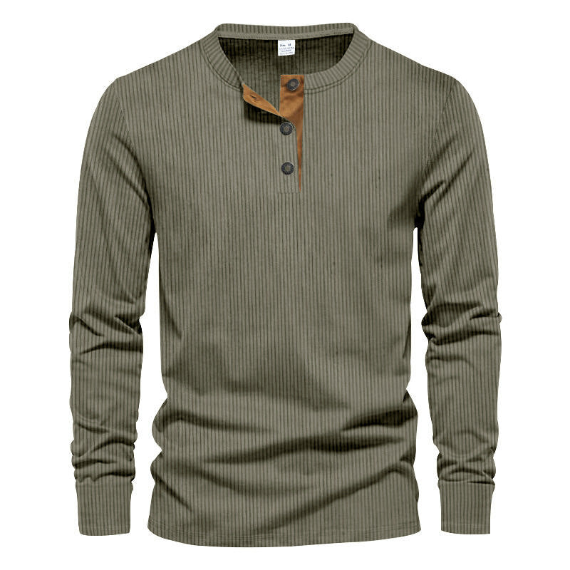 Men's long-sleeve shirt with textured ribbed look and fashionable button placket detail Skorter