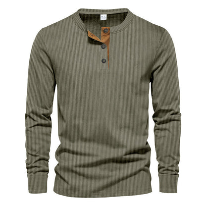 Men's long-sleeve shirt with textured ribbed look and fashionable button placket detail Skorter