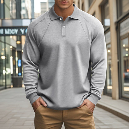 Men's Sporty Long Sleeve Polo Shirt with Modern Structured Design and Comfortable Cuffs Skorter