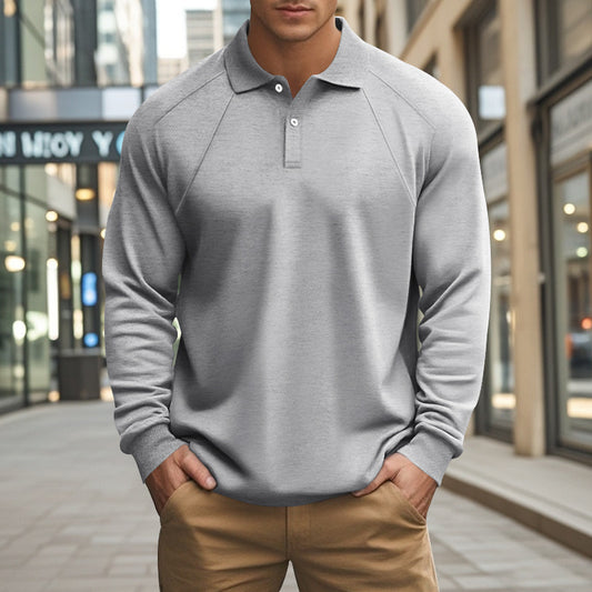 Men's Sporty Long Sleeve Polo Shirt with Modern Structured Design and Comfortable Cuffs Skorter