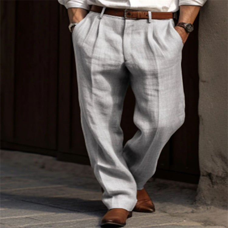 Men's elegant linen trousers with a slim fit and two practical side pockets Skorter