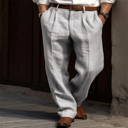 Men's elegant linen trousers with a slim fit and two practical side pockets Skorter