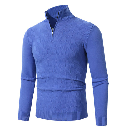 Men's stylish knitted sweater with half zipper and textured design Skorter