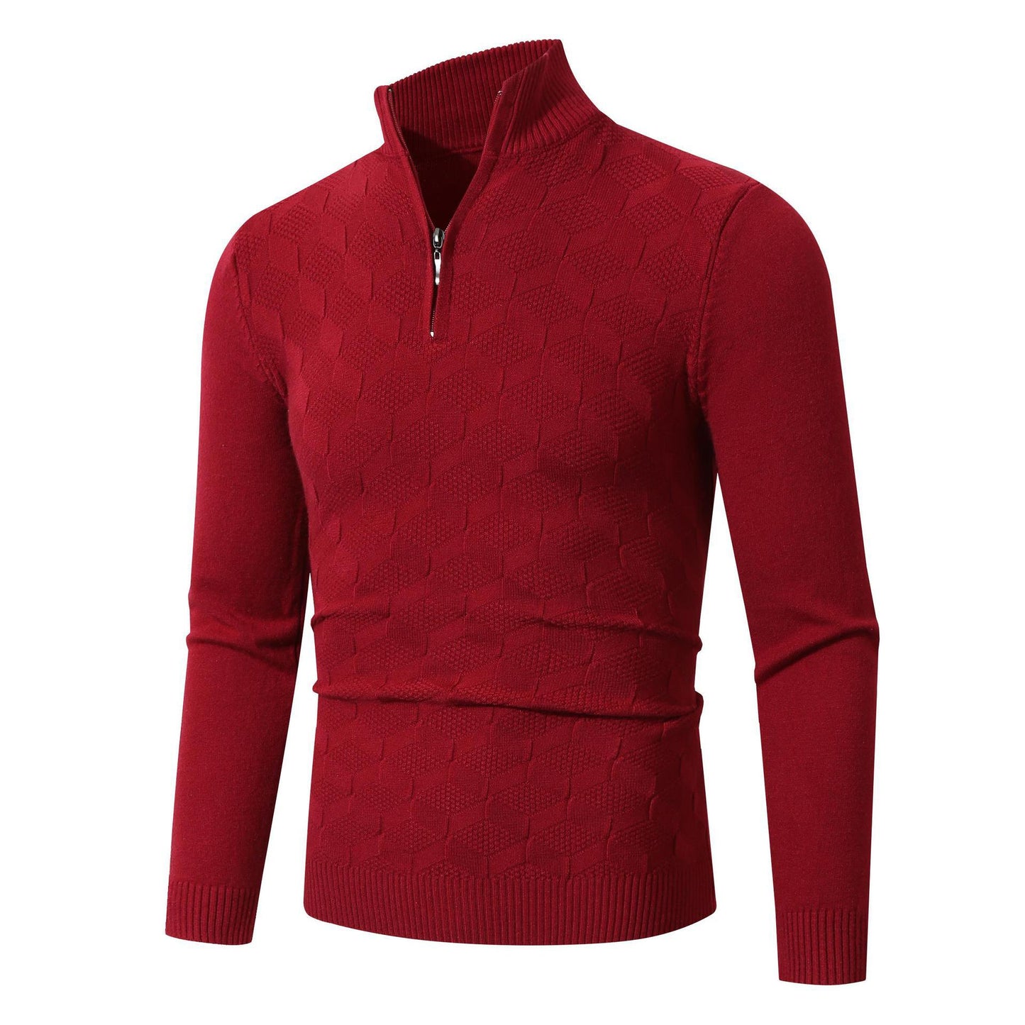 Men's stylish knitted sweater with half zipper and textured design Skorter