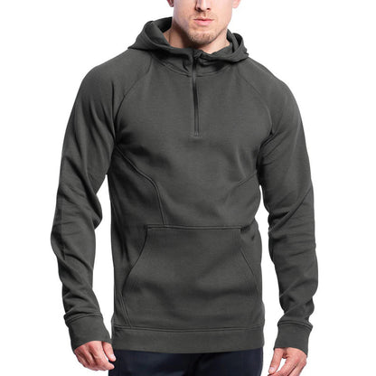 Men's Sporty Hoodie with Half Zipper and Practical Kangaroo Pocket Skorter