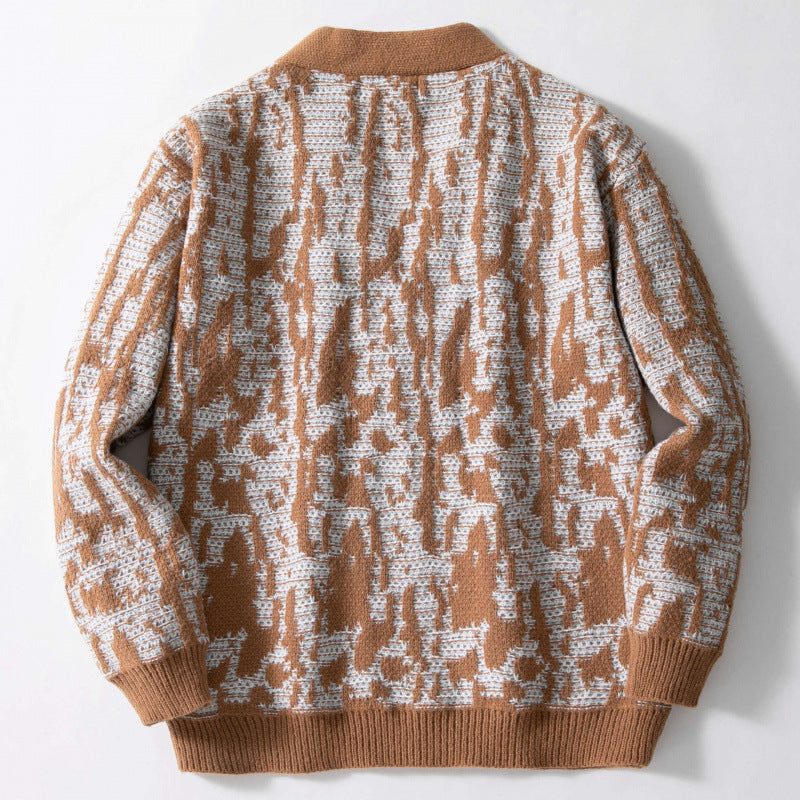 Men's stylish knit cardigan with stylish pattern and V-neck Skorter