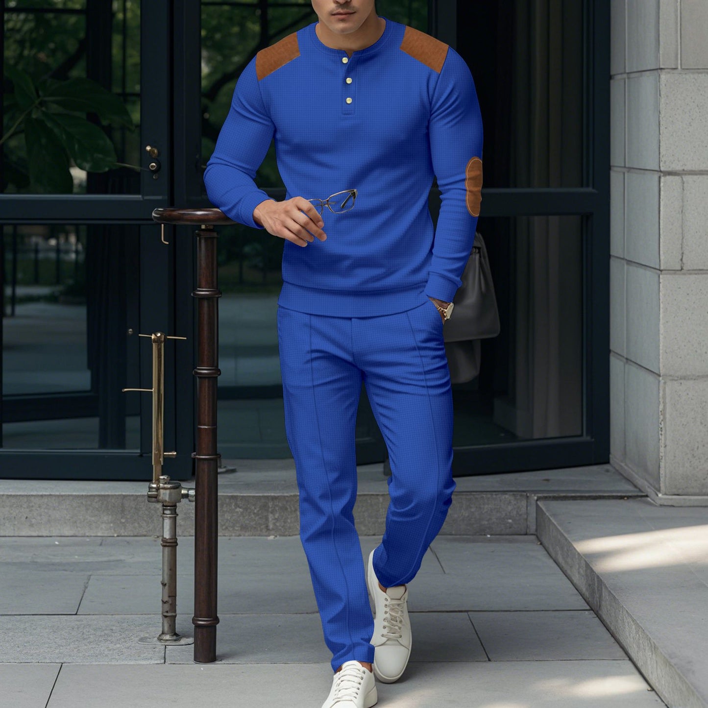 Men's stylish leisure set with practical buttons and leather applications Skorter