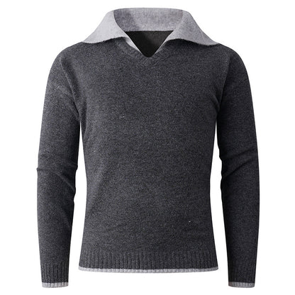 Men's V-neck sweater with shirt collar and fine texture Skorter