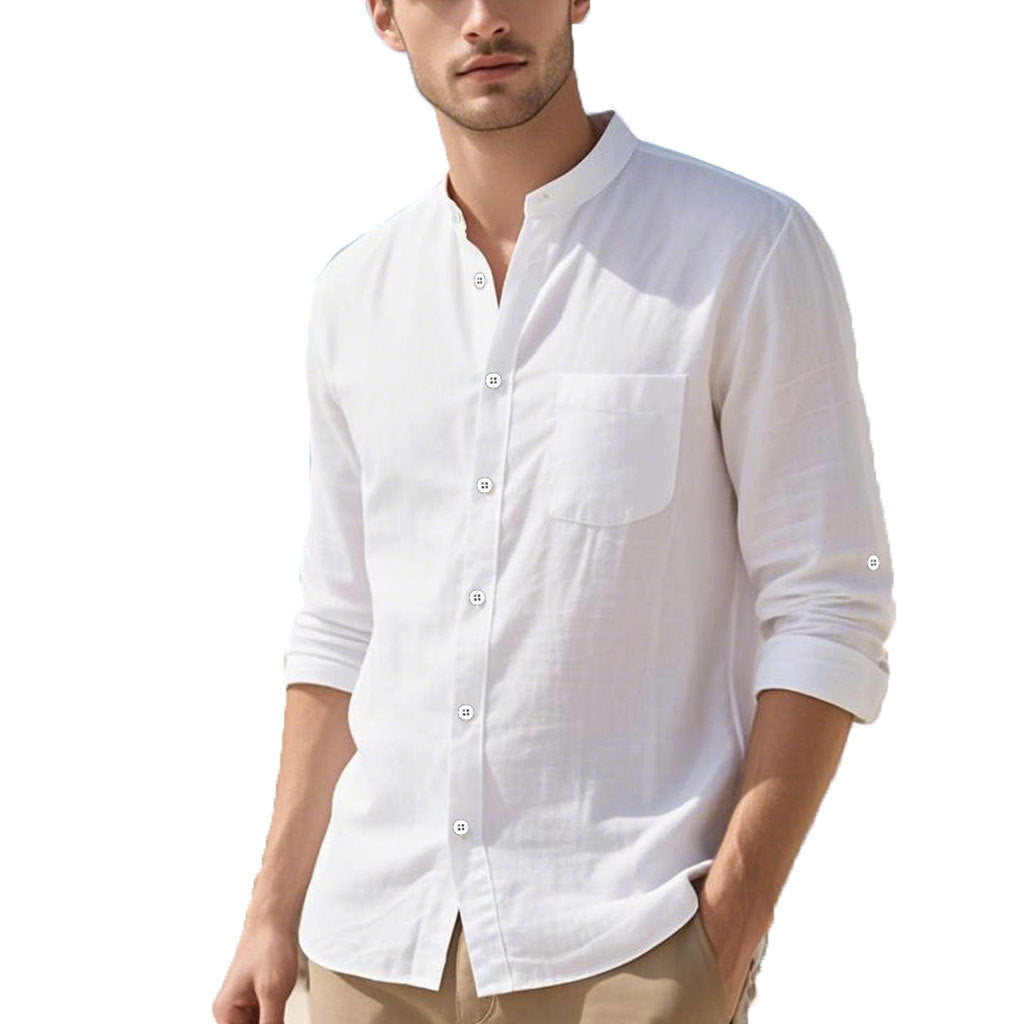 Men's shirt in elegant Henley style with textured cotton Skorter