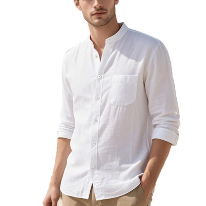 Men's shirt in elegant Henley style with textured cotton Skorter