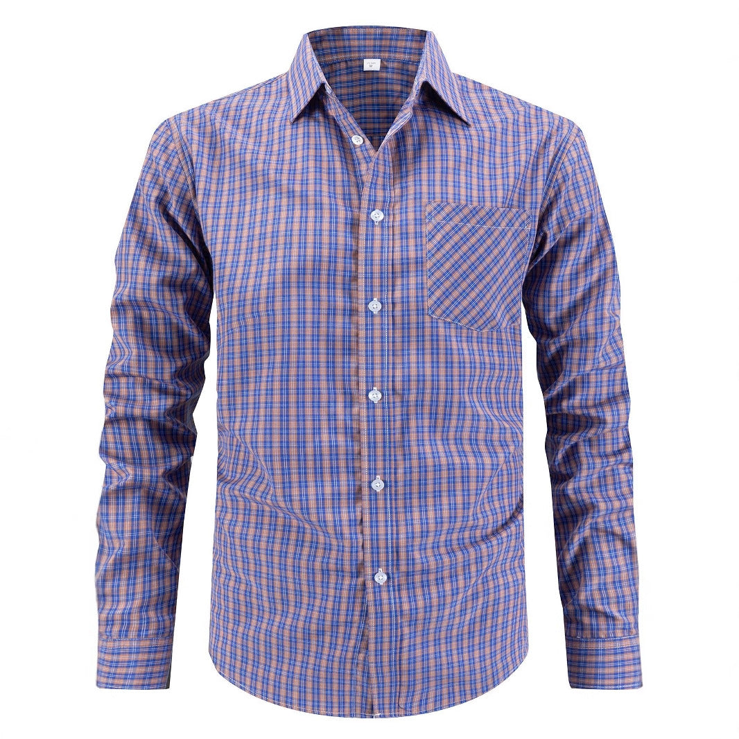 Men's stylish plaid long-sleeve shirt with chest pocket Skorter