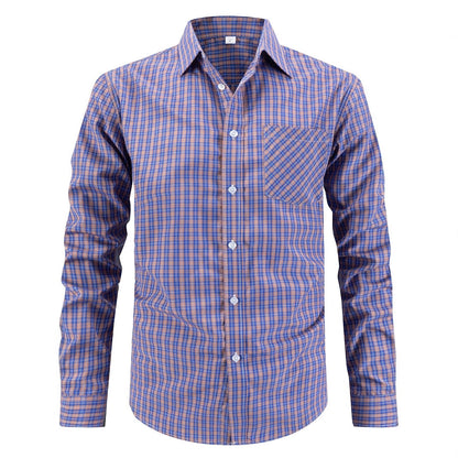 Men's stylish plaid long-sleeve shirt with chest pocket Skorter