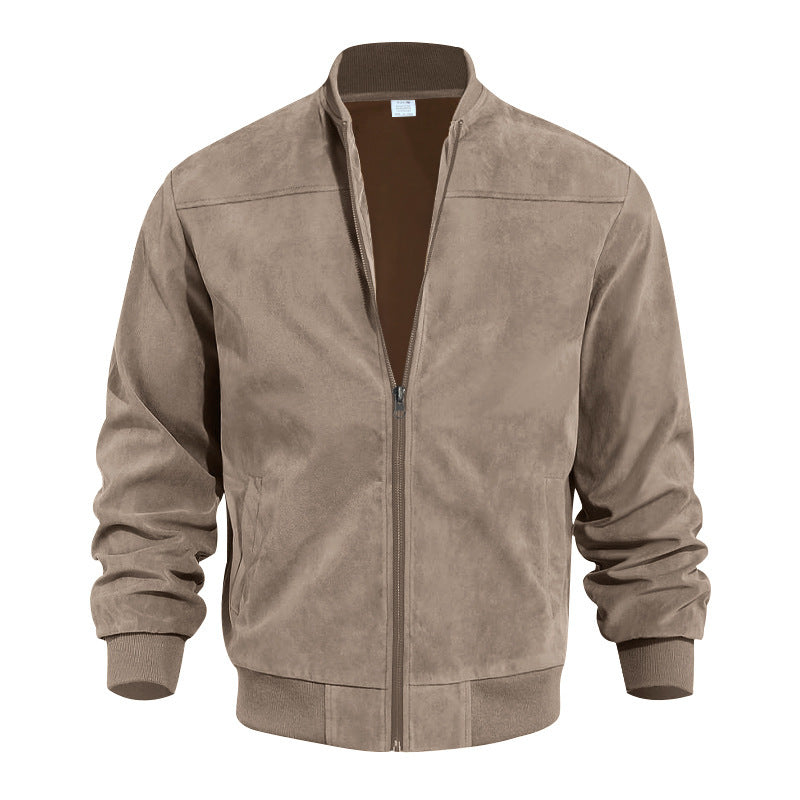 Men's urban bomber jacket made of soft synthetic leather with elastic cuffs and side zip pockets Skorter