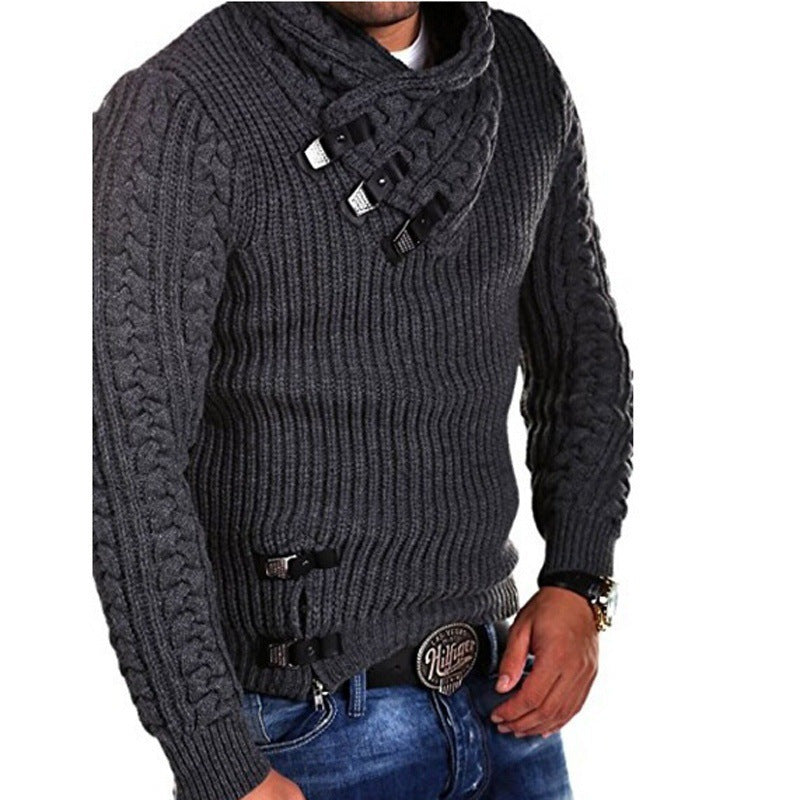 Men's stylish knitted sweater with asymmetric collar Skorter
