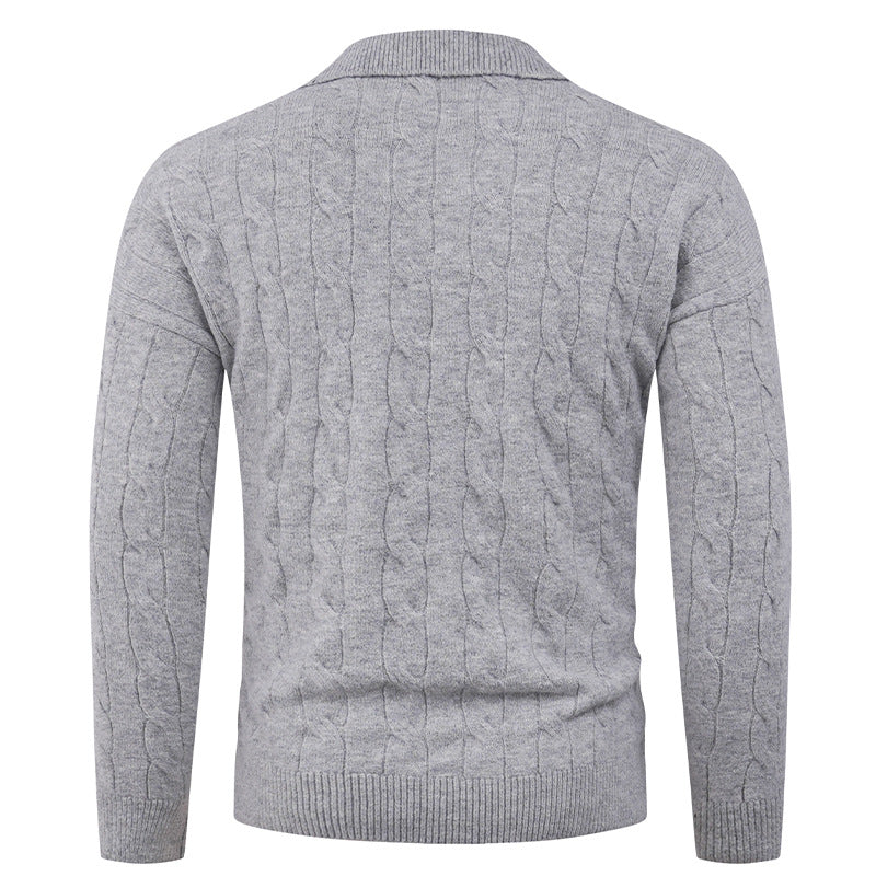Men's sweater with modern cable pattern and polo collar Skorter