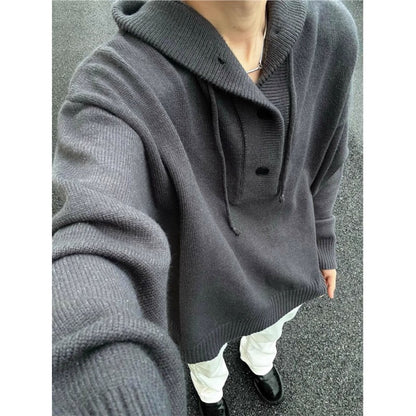Men's casual hooded sweater with button placket and thicker knit structure Skorter
