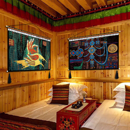 Skorter | Custom Tibetan fabric woven Tibet hanging cloth homestay decoration hotel restaurant living room bedroom headboard fabric painting weave