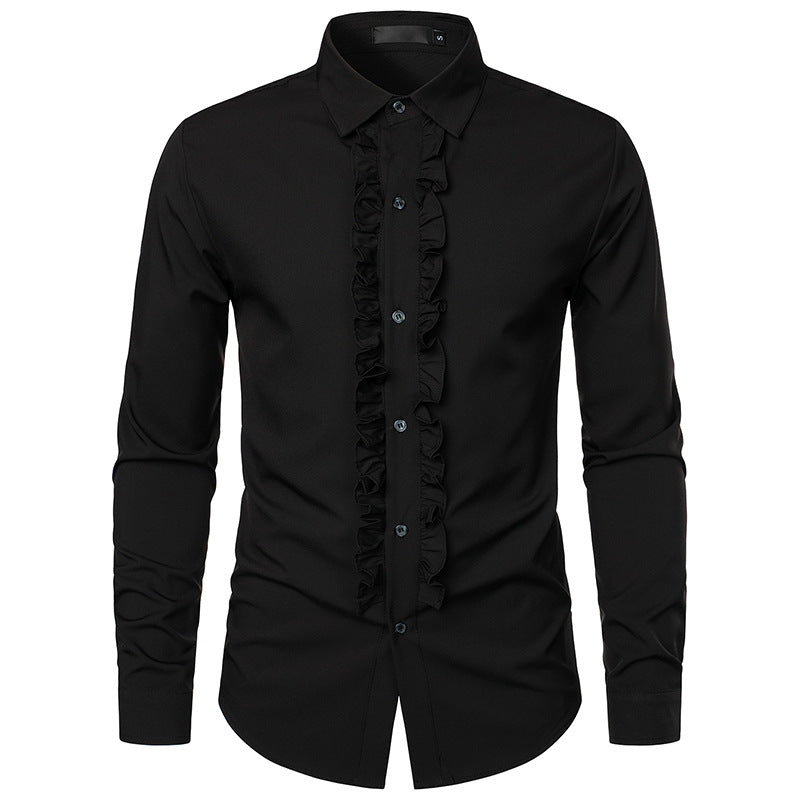 Men's elegant wedding blouse with ruffles and button detail Skorter