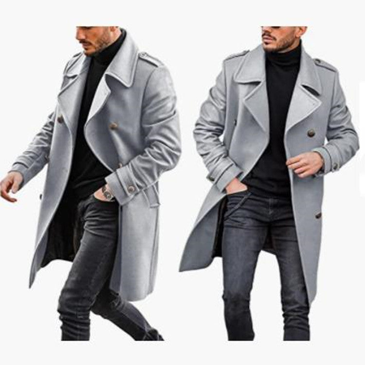 Men's Stylish Wool Coat with Casual Collar and Double Buttons Skorter