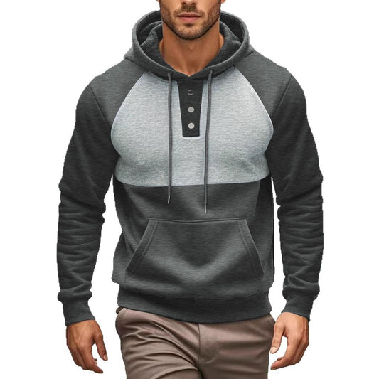 Men's stylish hoodie with contrasting color zone and practical button details Skorter