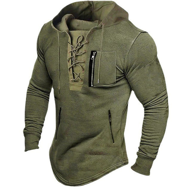 Men's stylish hoodie with unique lacing design Skorter