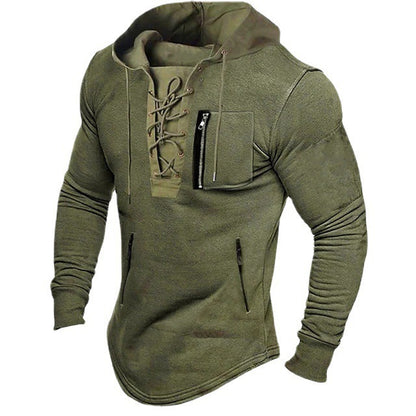 Men's stylish hoodie with unique lacing design Skorter