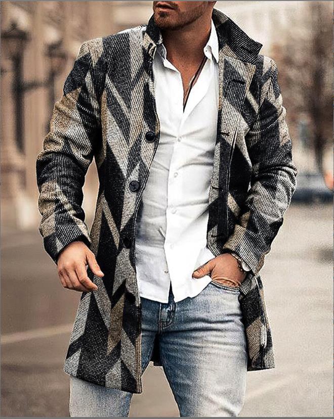 Men's wool coat in modern check design with tailored fit Skorter