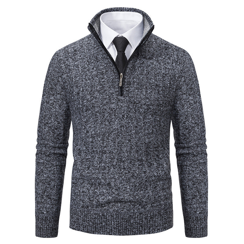 Men's stylish knitted sweater with zipper and high collar Skorter