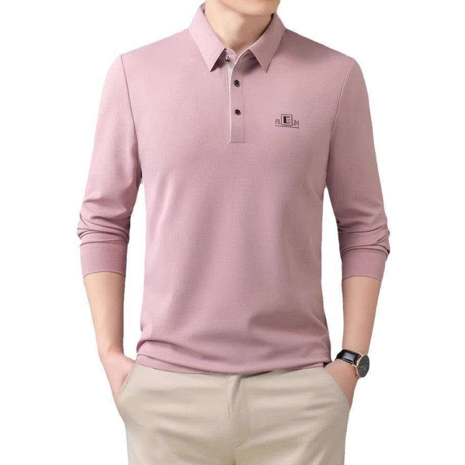 Herrpolo med lång ärm och modern krage, andningsbar