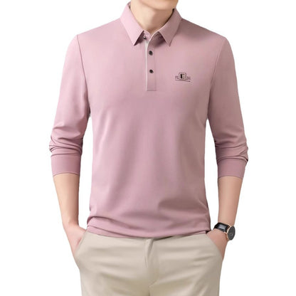 Herrpolo med lång ärm och modern krage, andningsbar