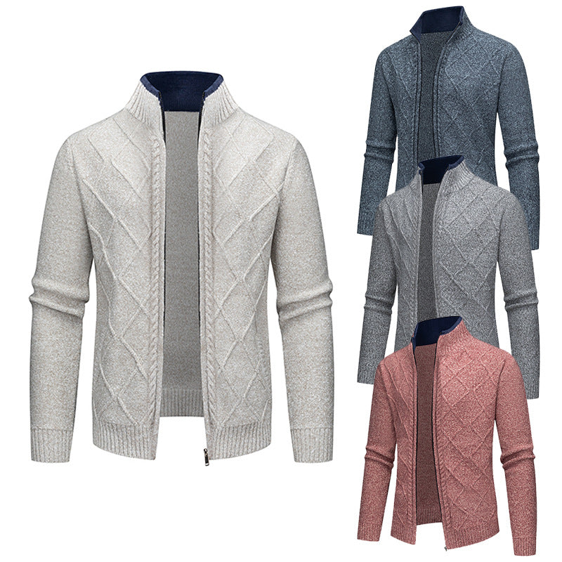 Men's Cardigan with Modern Cable Pattern and Zipper Skorter