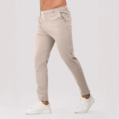 Men's Slim Fit Chino Pants with Elastic Waistband and Side Pockets Skorter