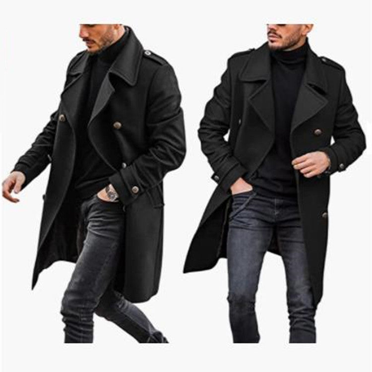 Men's Stylish Wool Coat with Casual Collar and Double Buttons Skorter