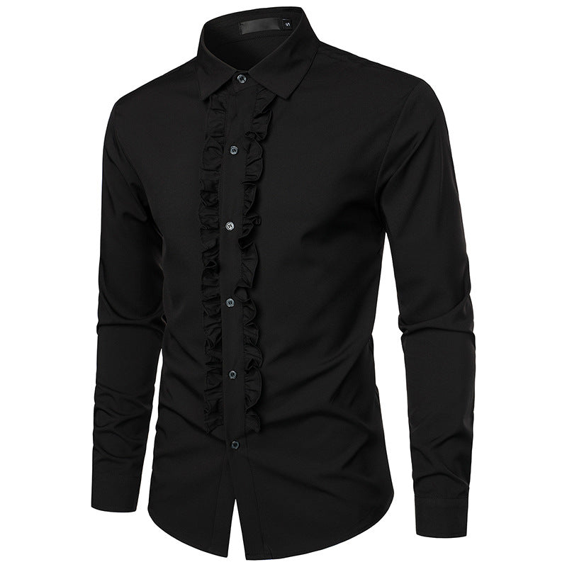Men's elegant wedding blouse with ruffles and button detail Skorter