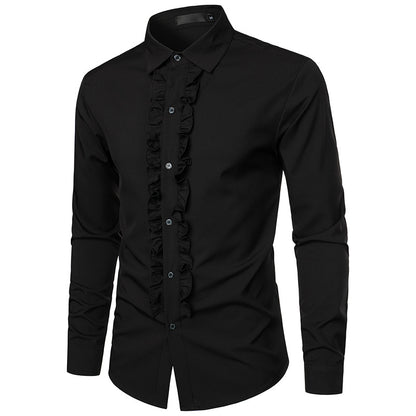 Men's elegant wedding blouse with ruffles and button detail Skorter