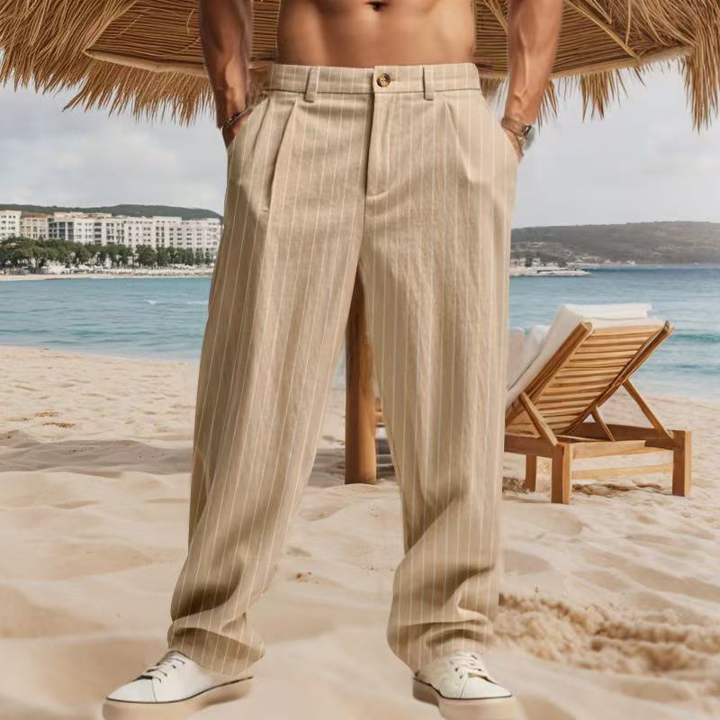 Men's timeless striped summer pants with practical side pockets and a loose fit Skorter