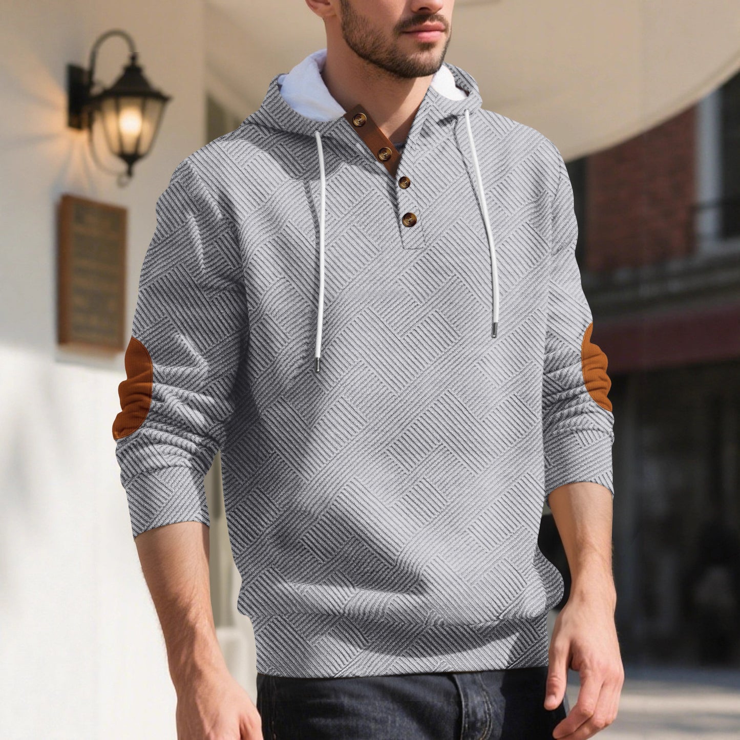 Men's stylish hoodie with textured material and fashionable accents Skorter