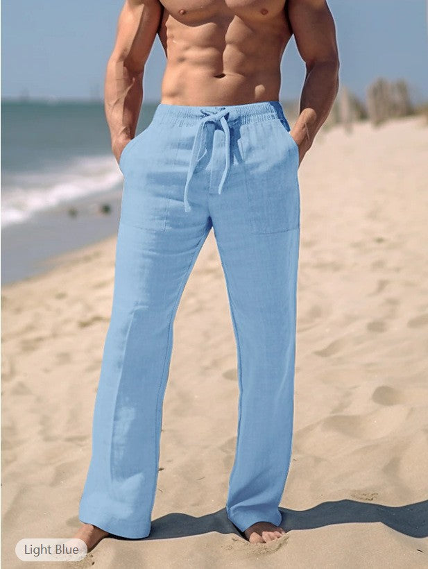 Luftiga sommarbyxor för män i lätt linnetyg med justerbar dragsko.