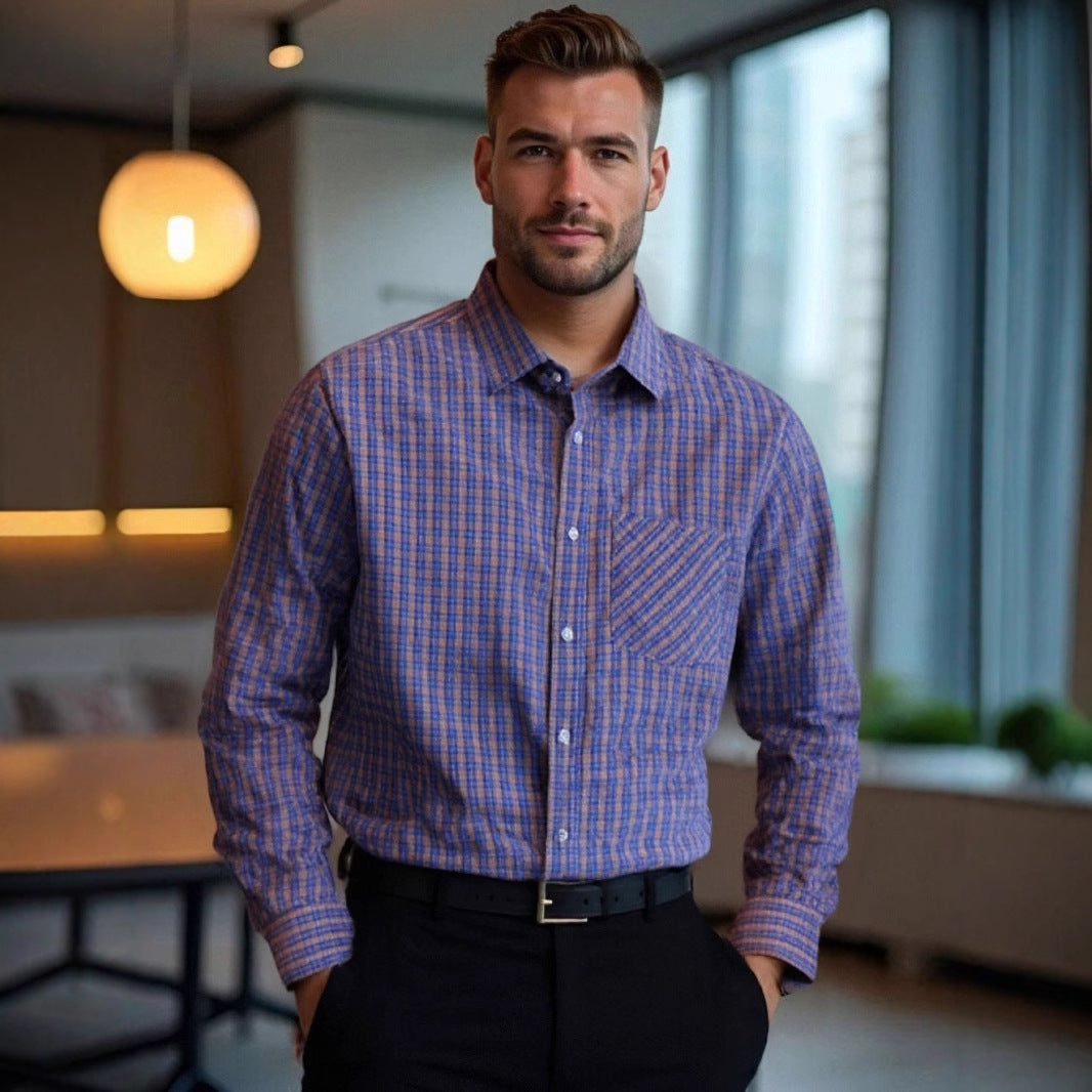 Men's stylish check shirt with modern cut and chest pocket Skorter