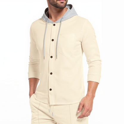 Men's stylish hoodie shirt with button placket and practical chest pocket Skorter