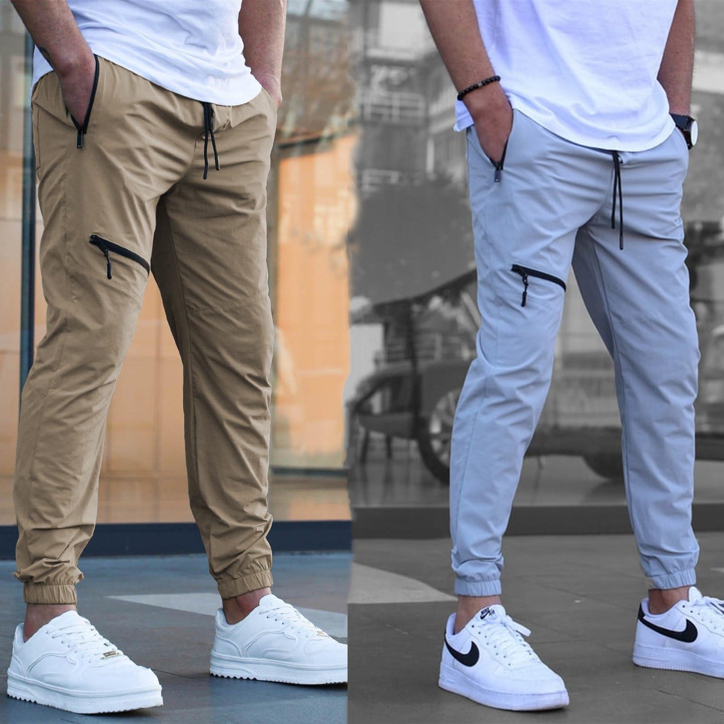 Men's sporty suit pants with elastic waistband and side zip pockets Skorter