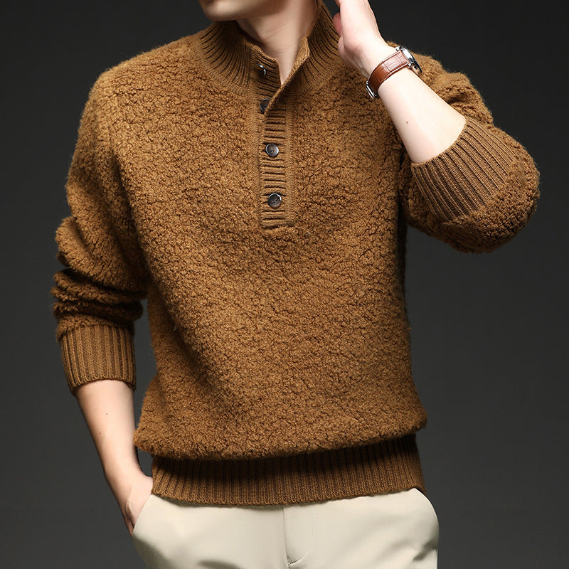 Men's sweater with textured surface and practical button closure Skorter