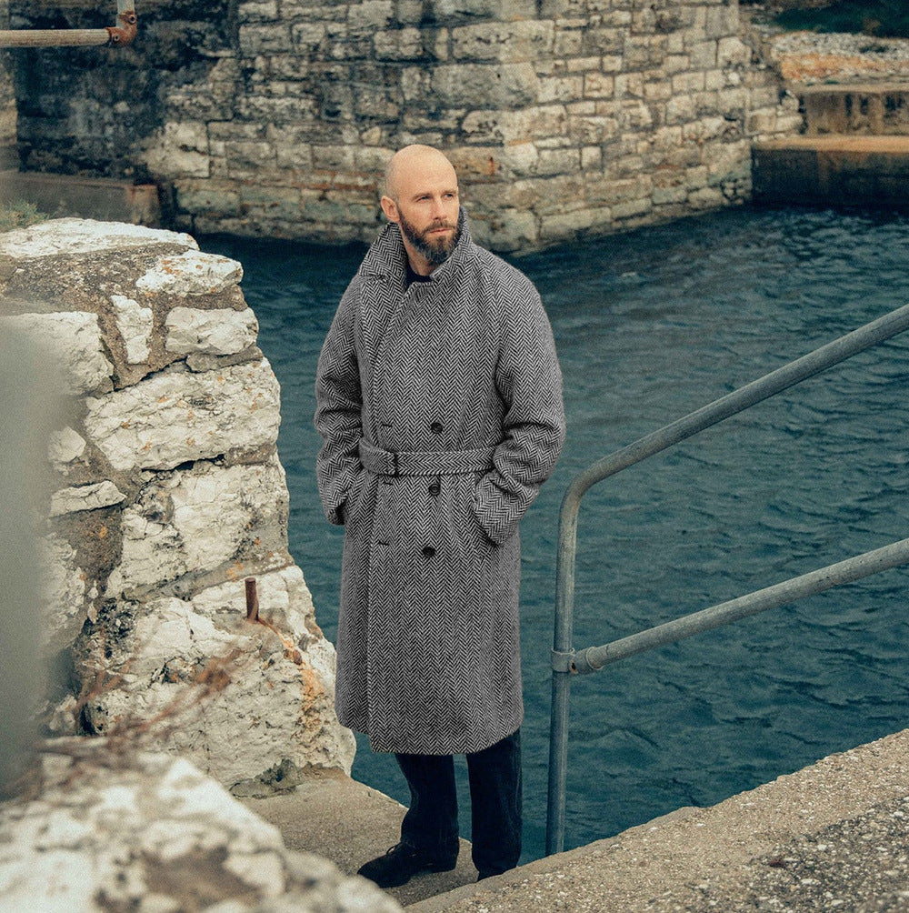 Men's wool coat with stylish herringbone pattern Skorter