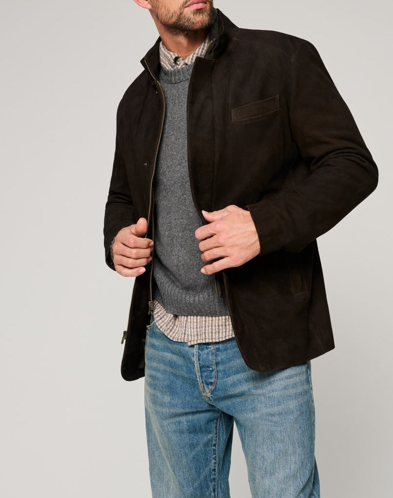 Men's suede jacket in classic cut with stand-up collar and practical pockets Skorter