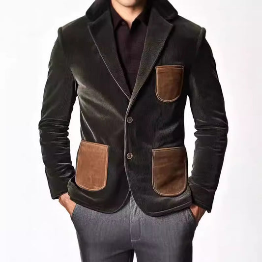 Men's velvet jacket with modern patchwork design and practical pockets Skorter